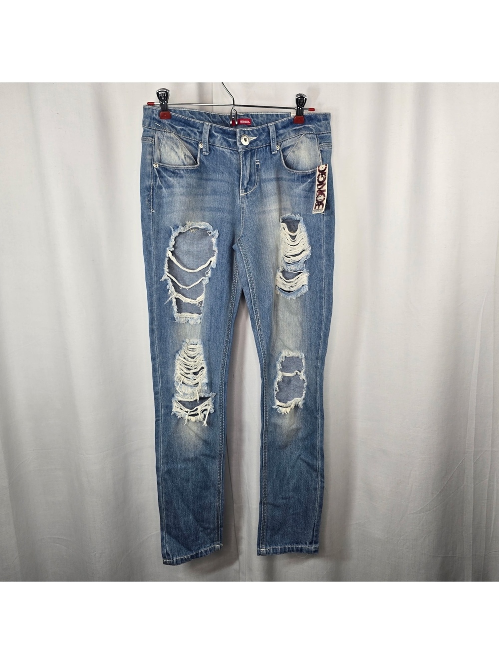 Vintage Bongo Distressed Jeans Size 1 Blue Light Wash Ripped Flap Pocket Denim